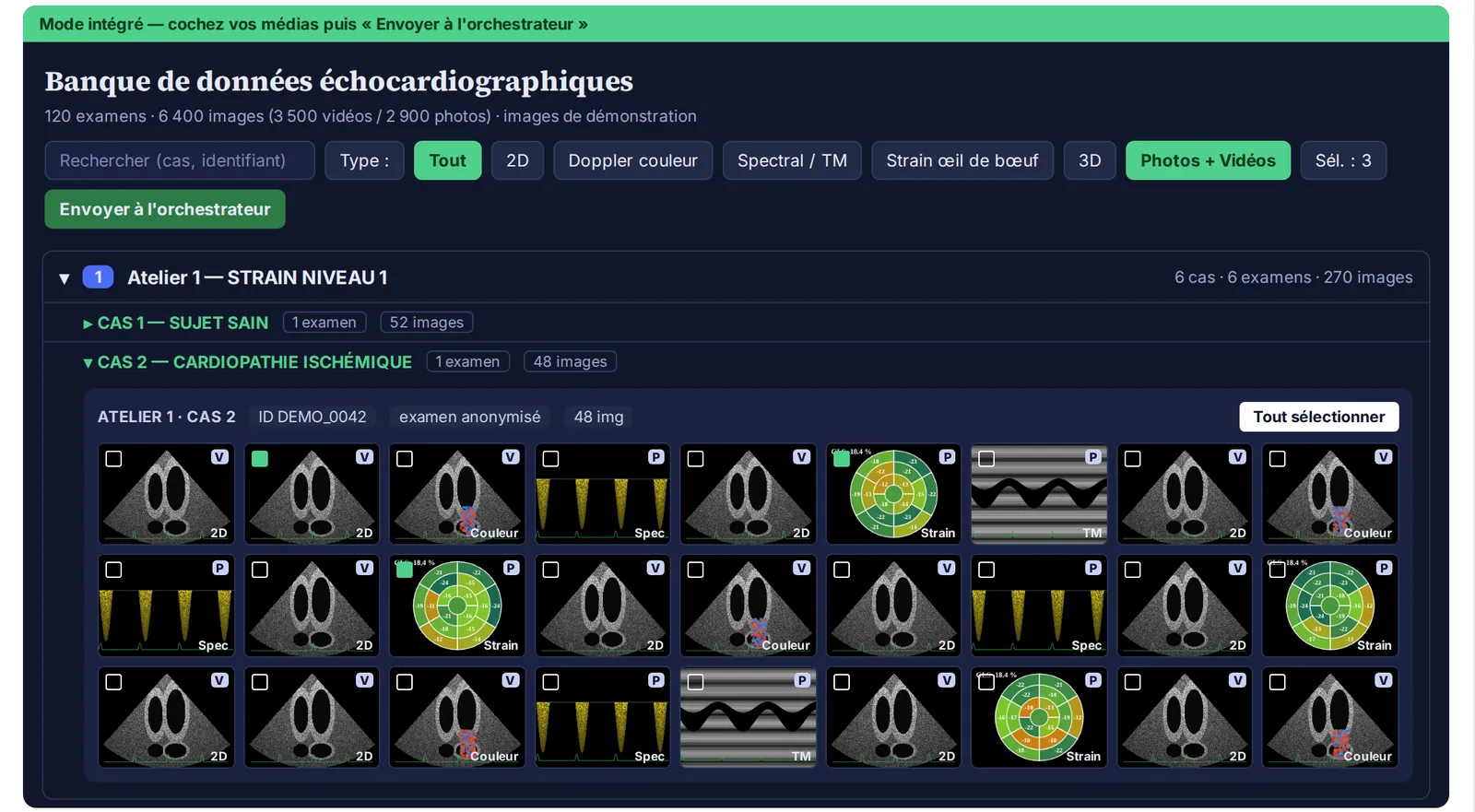 Banque d'images d'imagerie (données fictives), filtrable par type de séquence.